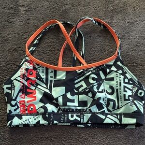 Reebok Women's Swim Bikini Top - Black and Orange Graphic